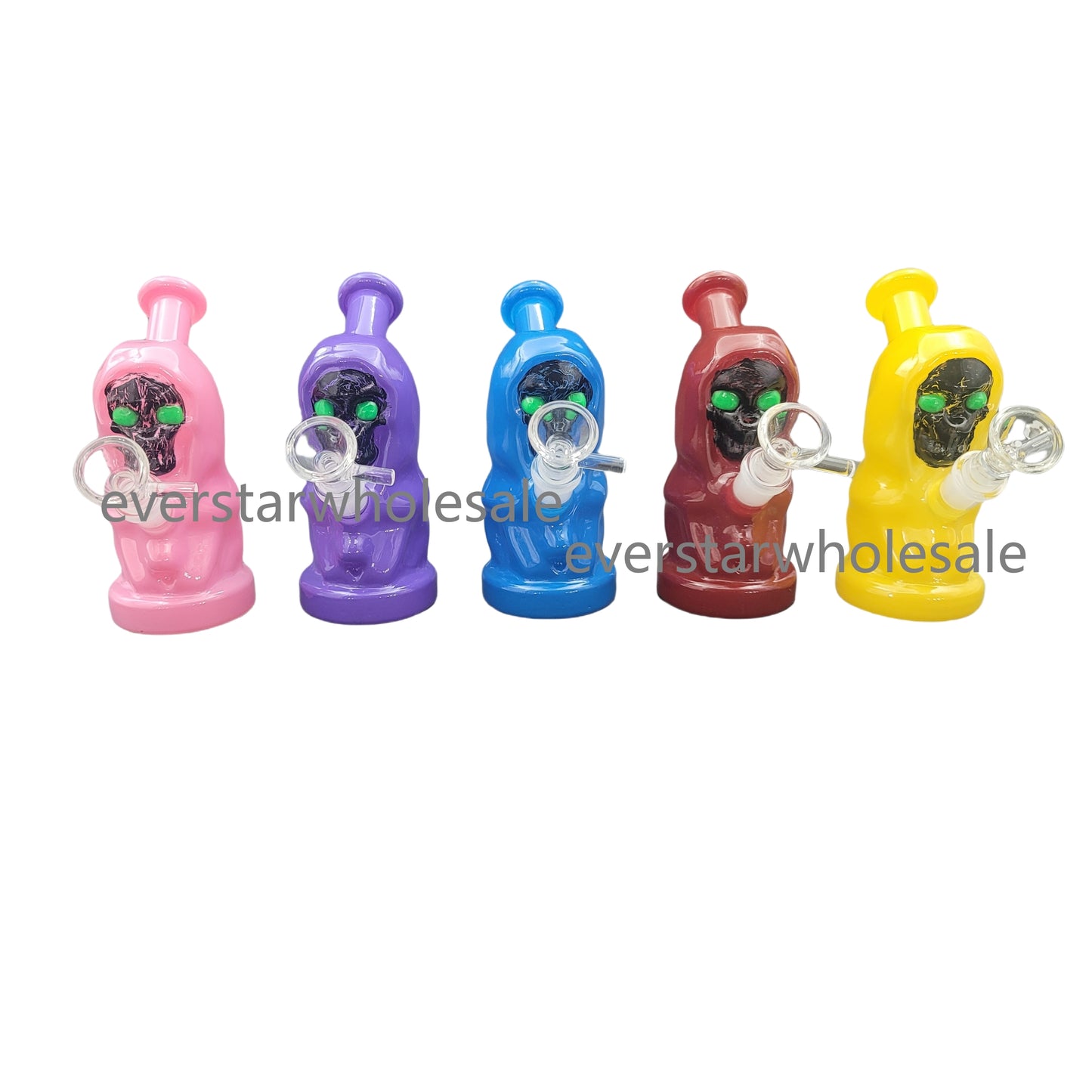 5.6 Inch Tall Colored Wizard Glass Bong Water Pipe Glow in the Dark Eyes