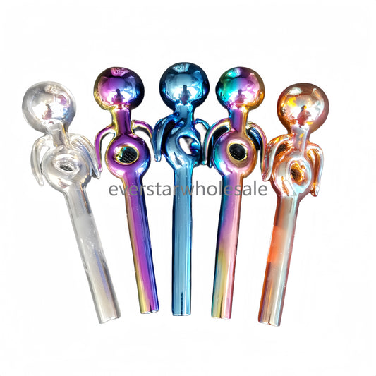 5.5Inch Length Metallic Color Electroplated Donut Glass Oil Burner Pipe with Two Wings Random Color-10 PCS PACK