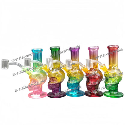 7 Inch Tall Three Colors Skull Head Straight Bong Glass Water Pipe Smoking Dab Rigs with Quartz Banger-Random Color Comes