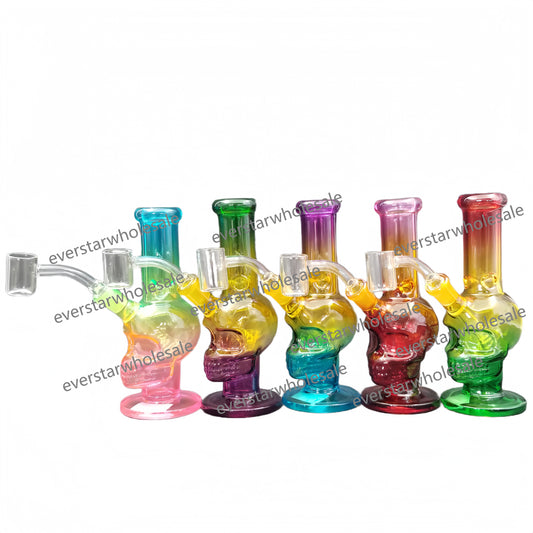 7 Inch Tall Three Colors Skull Head Straight Bong Glass Water Pipe Smoking Dab Rigs with Quartz Banger-Random Color Comes