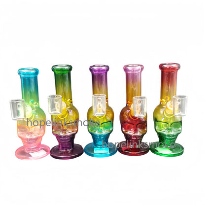 7 Inch Tall Three Colors Skull Head Straight Bong Glass Water Pipe Smoking Dab Rigs with Quartz Banger-Random Color Comes