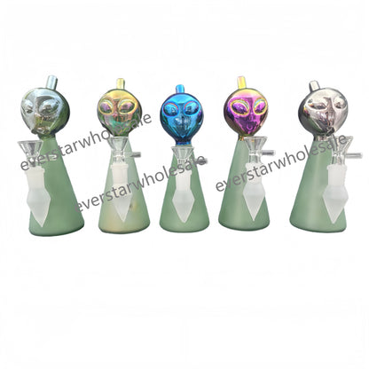7.3 Inch Electroplating Sandblast Alien Head Beaker Base Glass Water Pipe-Random Color Comes
