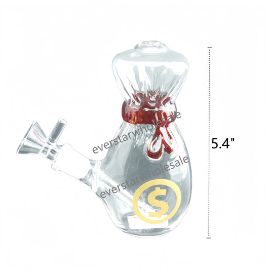 5.4 Inch Cash Bag Glass Water Pipe with Fixed Downstem 14mm Female Joint-Random Color Comes