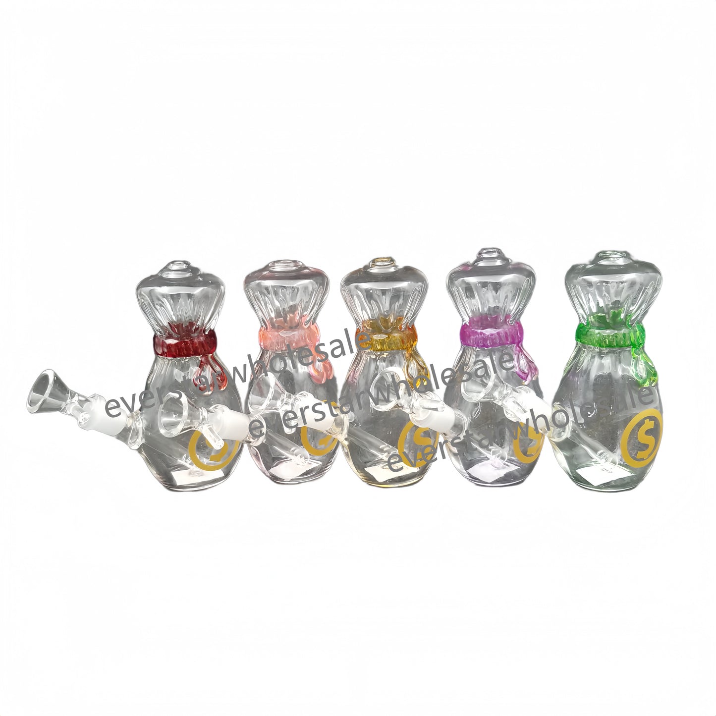 5.4 Inch Cash Bag Glass Water Pipe with Fixed Downstem 14mm Female Joint-Random Color Comes