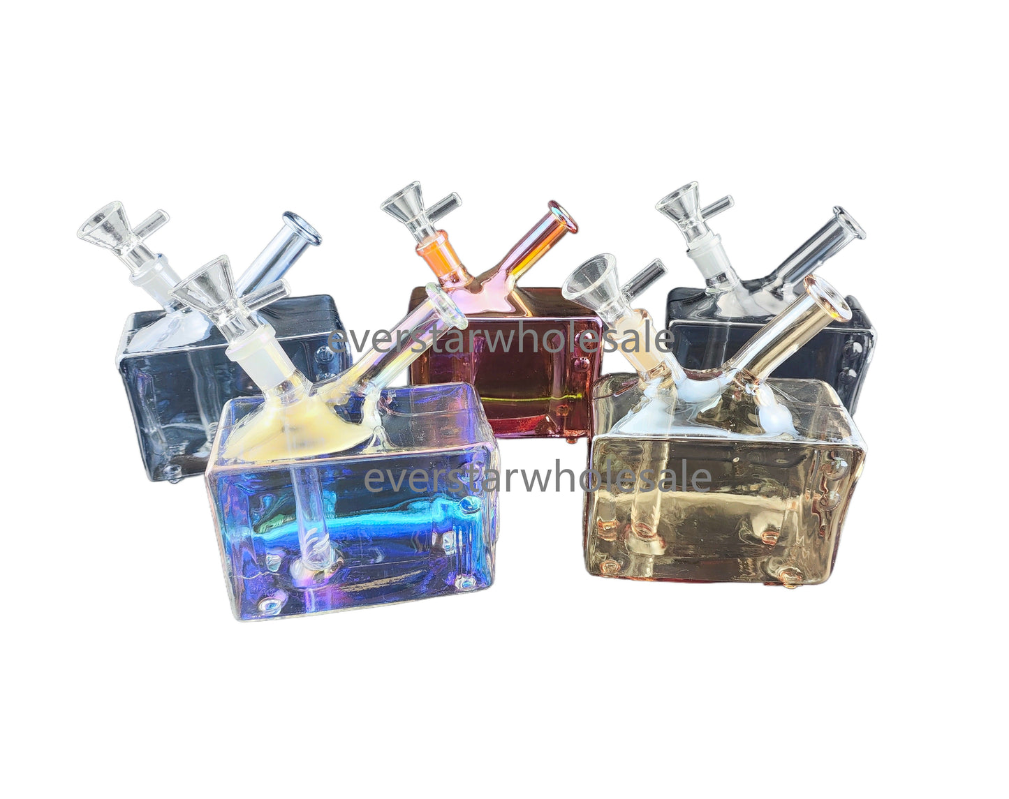 5.5 Inch Tall Electroplating Television Glass Water Pipe 14mm Female Joint-Random Color Comes