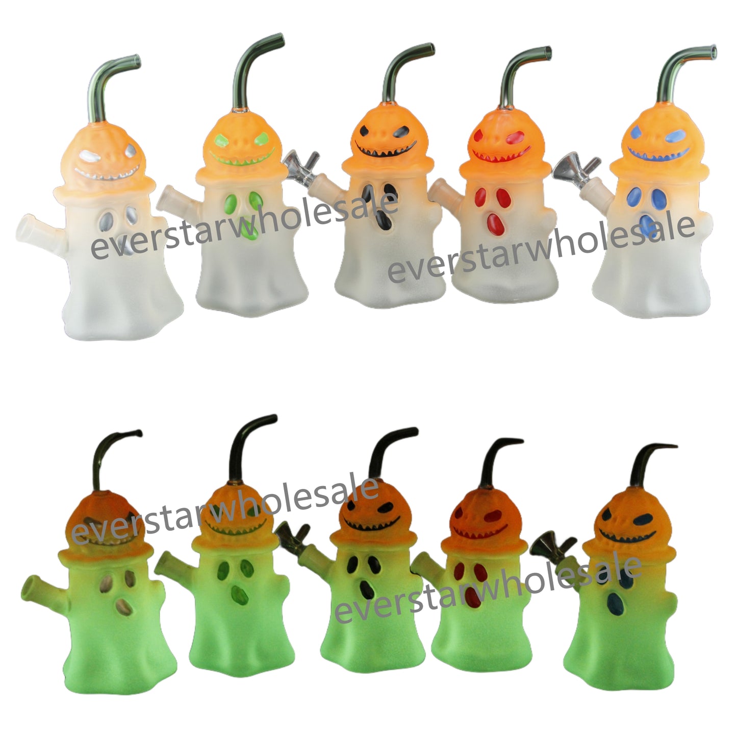 7.7 Inch Tall Glow in the Dark Colored Ghost Glass Water Pipe Halloween Gift