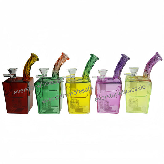 6 Inch Tall Two Colors Square Glass Bottle Showerhead Perc Water Pipe 14mm Female Joint-Random Color Comes