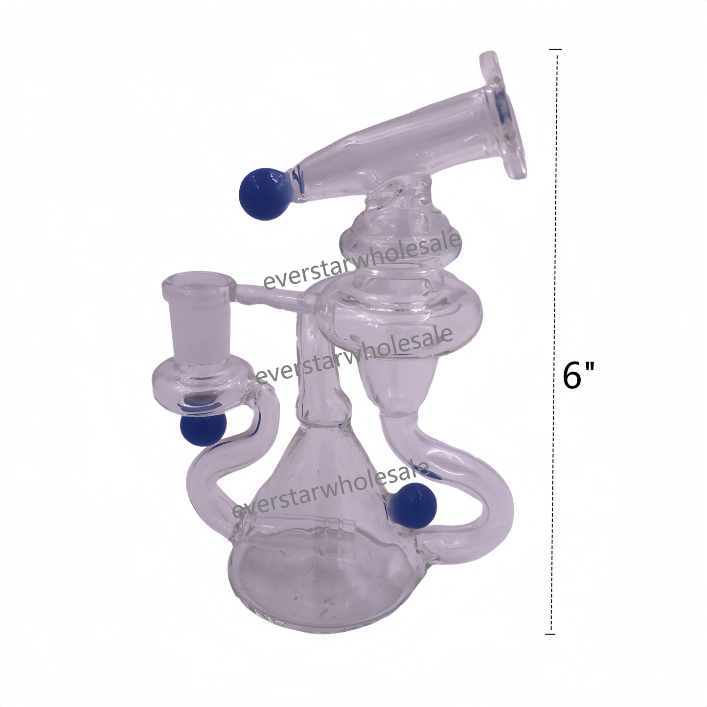6 Inch Tall Clear Recycler Dab Rig with Colored Beads