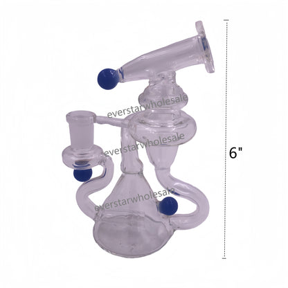 6 Inch Tall Clear Recycler Dab Rig with Colored Beads