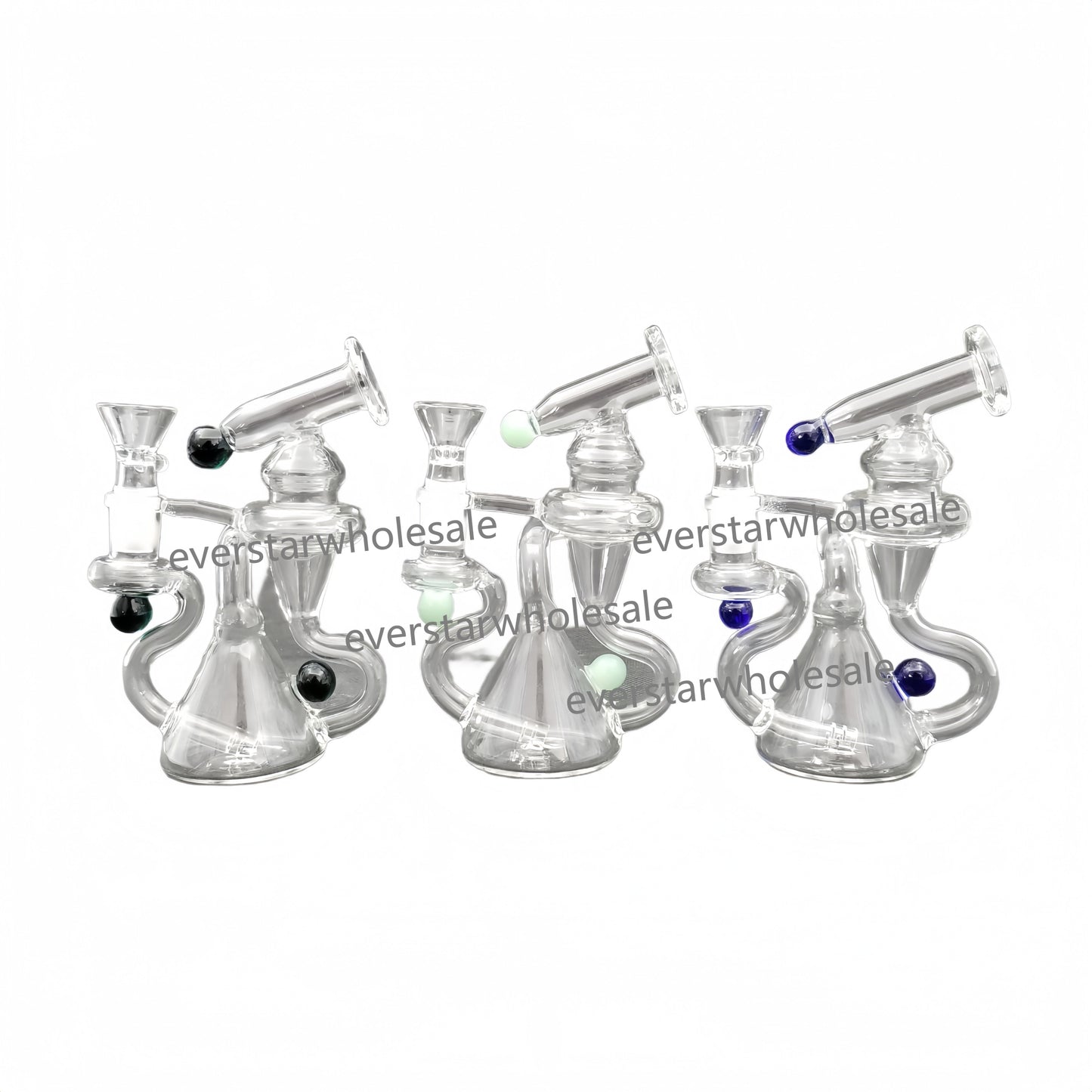 6 Inch Tall Clear Recycler Dab Rig with Colored Beads