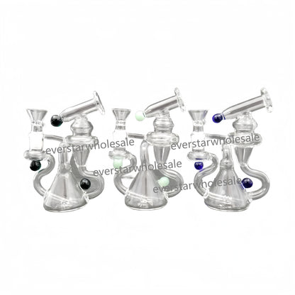 6 Inch Tall Clear Recycler Dab Rig with Colored Beads