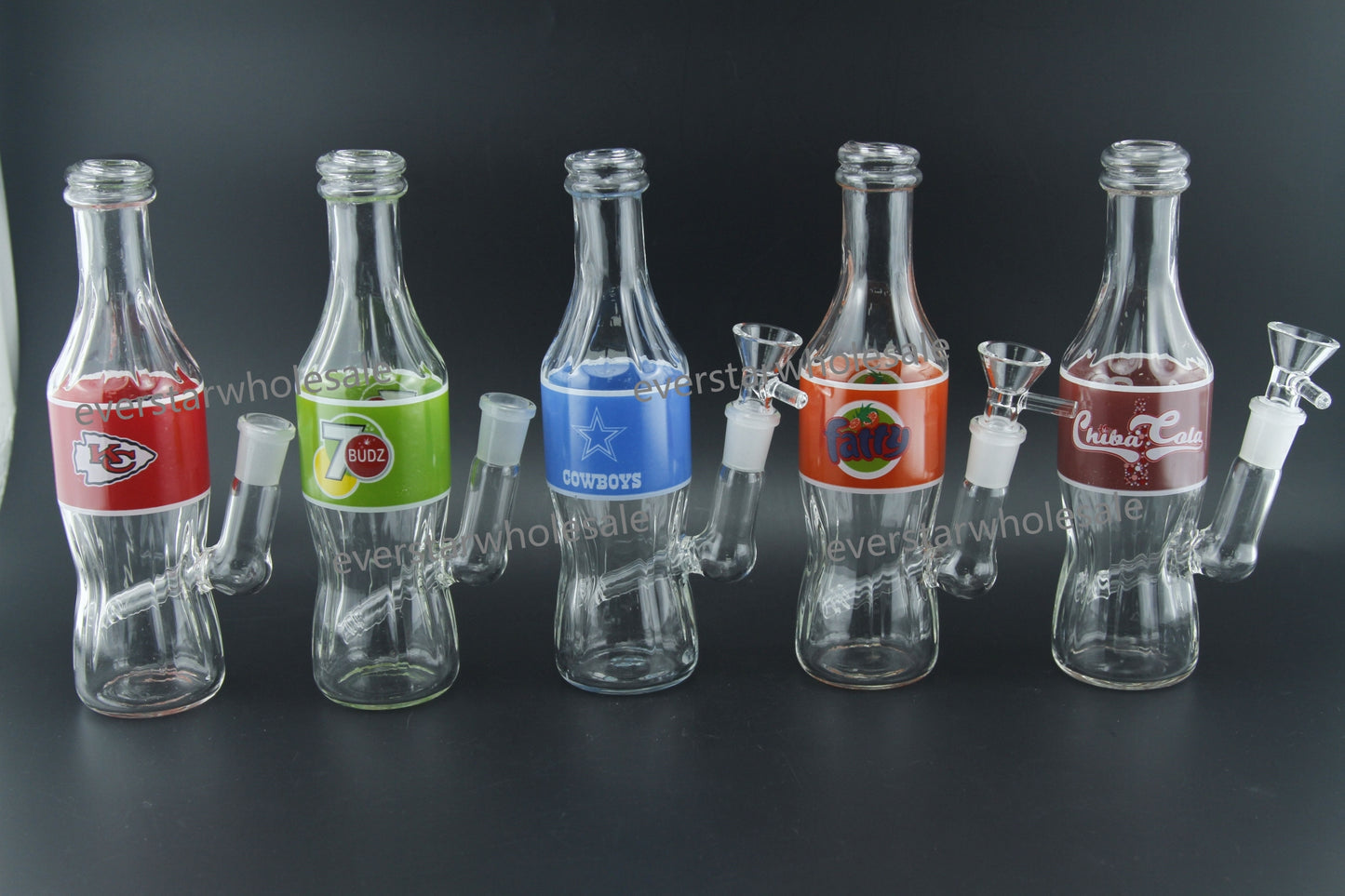 8" Clear Bottle with Stickers Glass Water Pipe-Random Patterns Comes