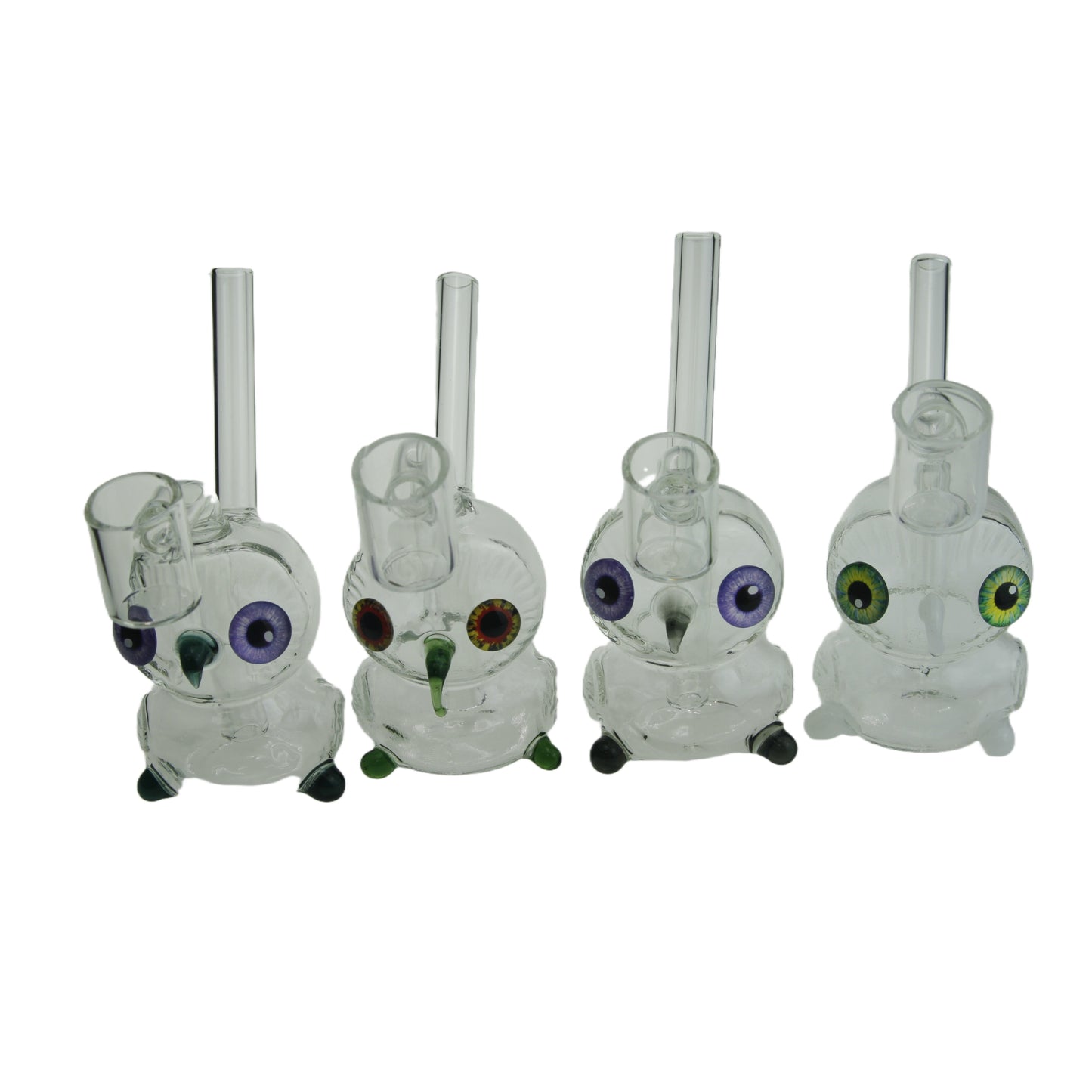 4.2 Inch Tall Owl Design Clear Glass Mini Dab Rig with Fixed Banger