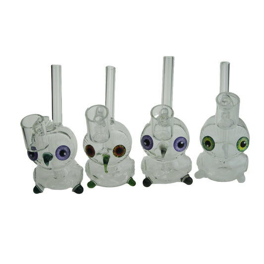 4.2 Inch Tall Owl Design Clear Glass Mini Dab Rig with Fixed Banger