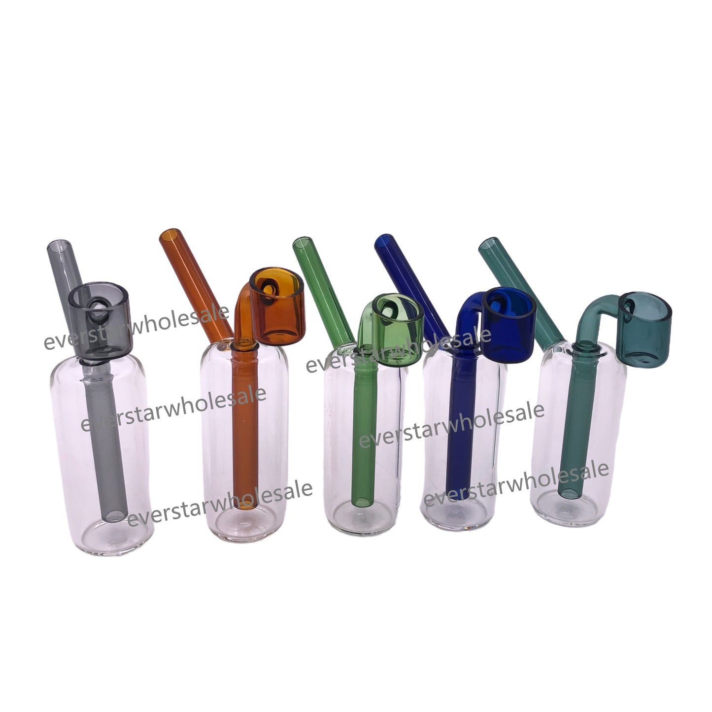 5 Inch Tall Clear Cylinder Mini Glass Dab Rig Fixed Color Banger-Random Color Comes
