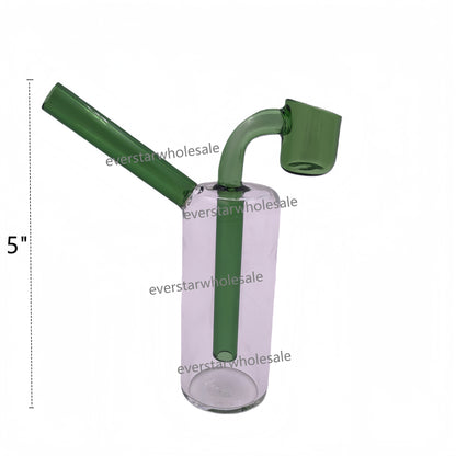 5 Inch Tall Clear Cylinder Mini Glass Dab Rig Fixed Color Banger-Random Color Comes