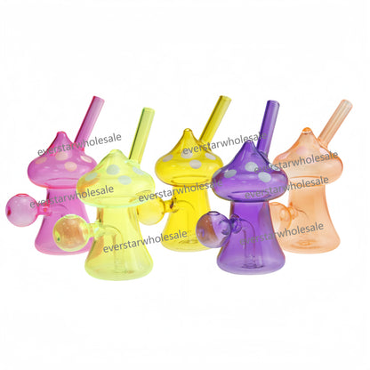 5 Inch Tall Colored Mushroom Glass Bubbler-Random Color Comes