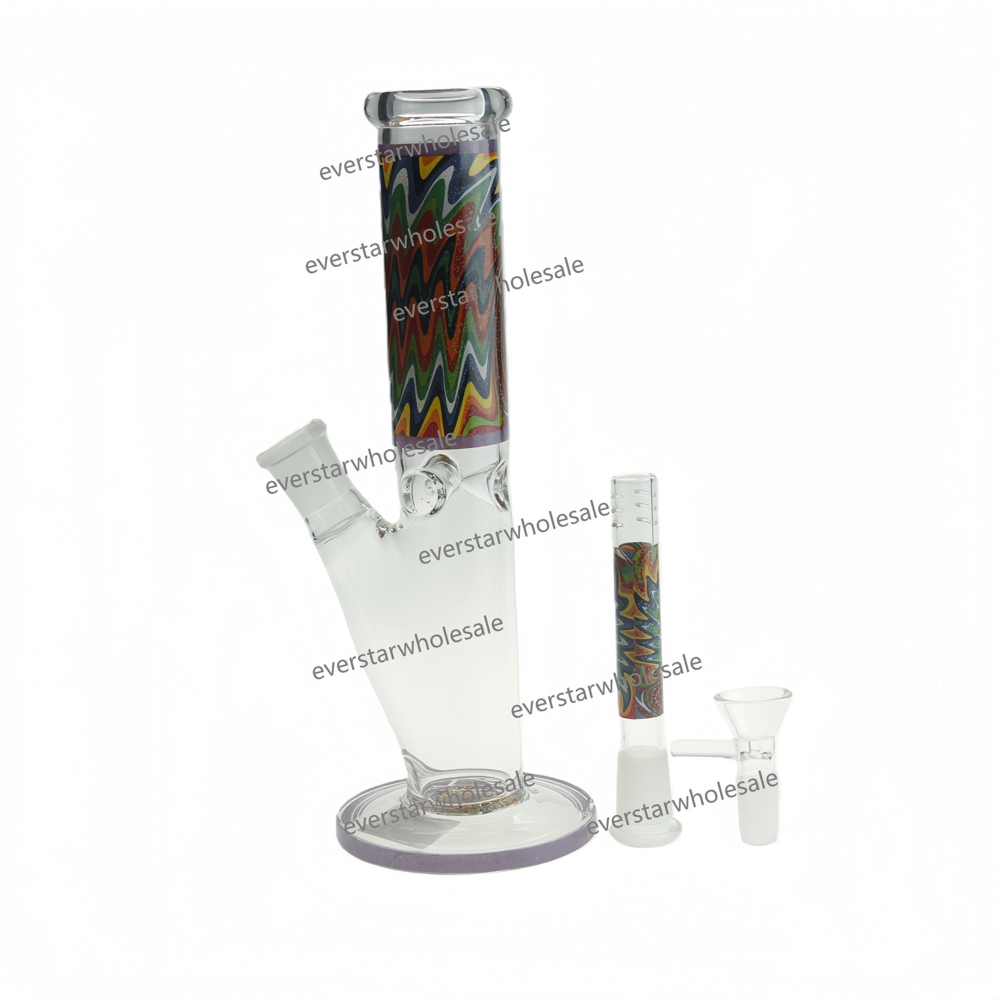 9.8 Inch Tall Wave Line Flash Powder Straight Tube Glass Water Pipe-Random Color Comes