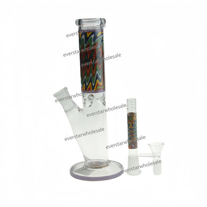 9.8 Inch Tall Wave Line Flash Powder Straight Tube Glass Water Pipe-Random Color Comes