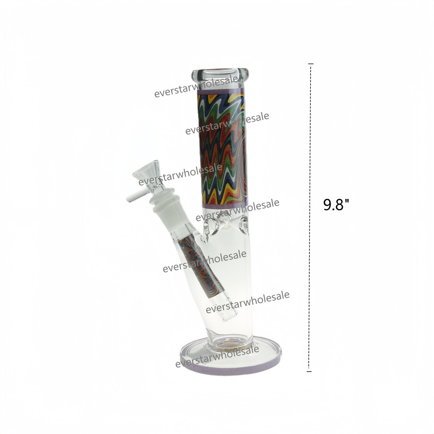 9.8 Inch Tall Wave Line Flash Powder Straight Tube Glass Water Pipe-Random Color Comes