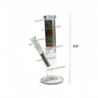 9.8 Inch Tall Wave Line Flash Powder Straight Tube Glass Water Pipe-Random Color Comes