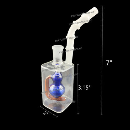 7 Inch Tall Square Glass Perc Bong-Random Perc Comes