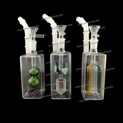7 Inch Tall Square Glass Perc Bong-Random Perc Comes