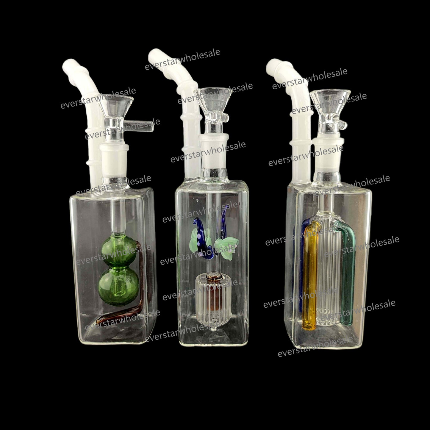 7 Inch Tall Square Glass Perc Bong-Random Perc Comes