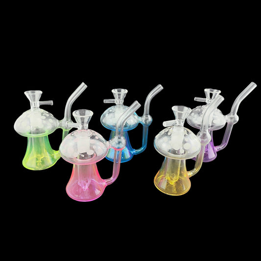 4.5 Inch Tall Colored Mushroom Small Bong with White Dots on Top 14mm Female Joint