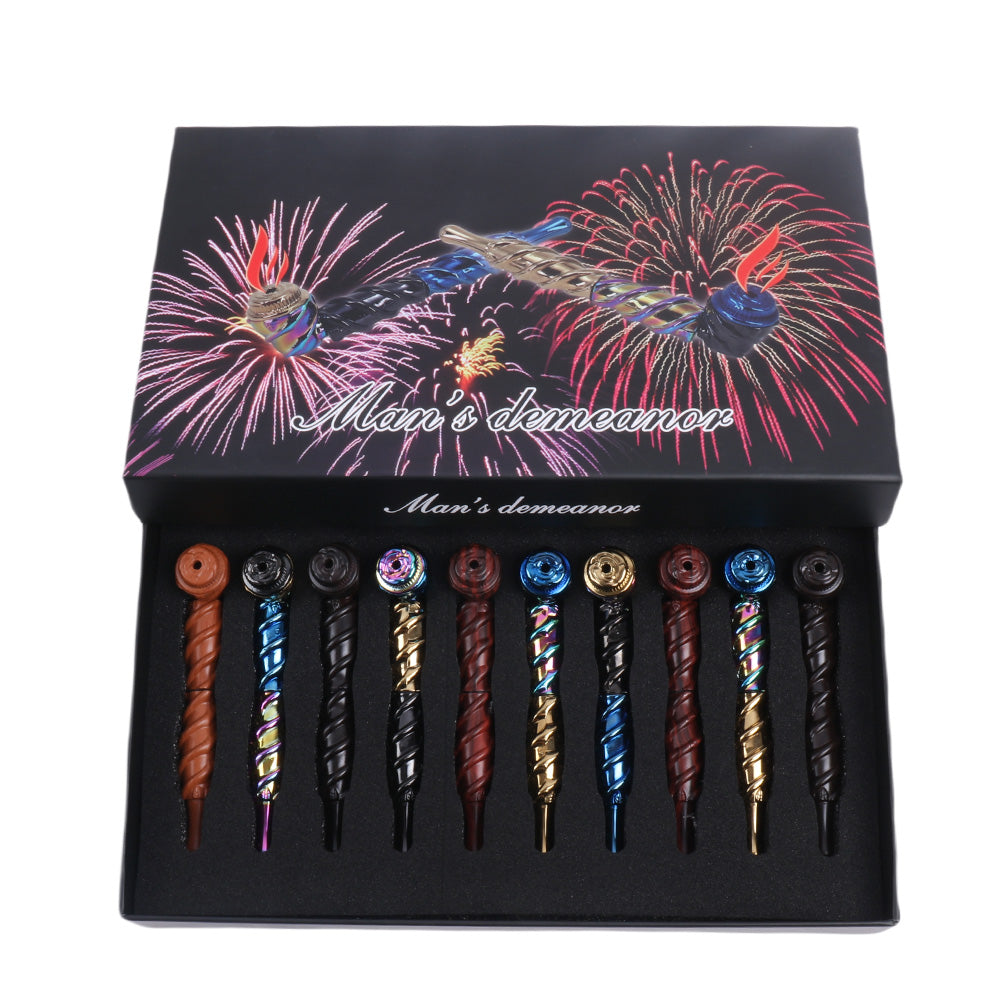 Metal Hand Pipe with Spiral Tube Color Mixed-10pcs/Gift Box