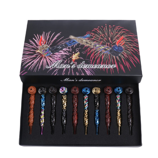 Metal Hand Pipe with Spiral Tube Color Mixed-10pcs/Gift Box