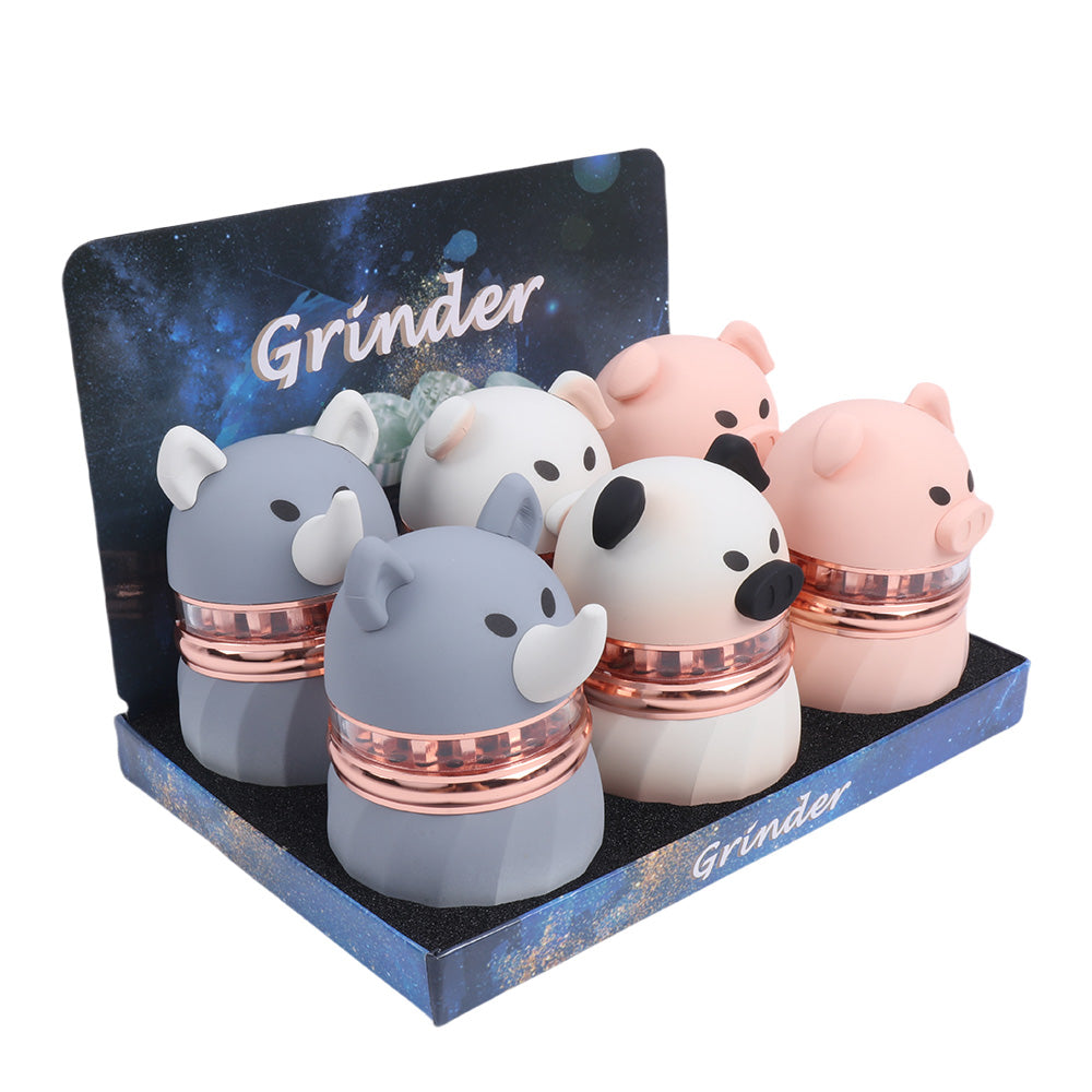 Colorful Rhinoceros and Piggy Smoking Herb Grinder-4 Layes