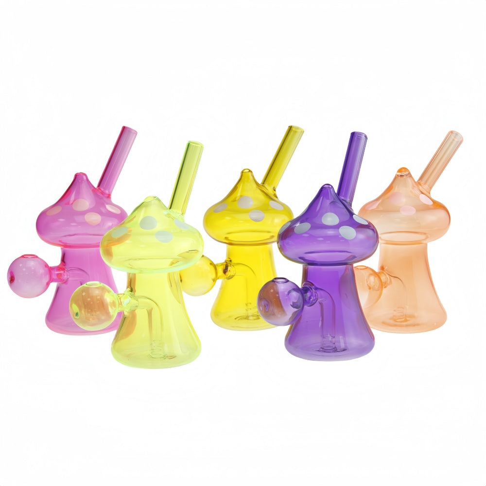 5 Inch Tall Colored Mushroom Glass Bubbler-Random Color Comes
