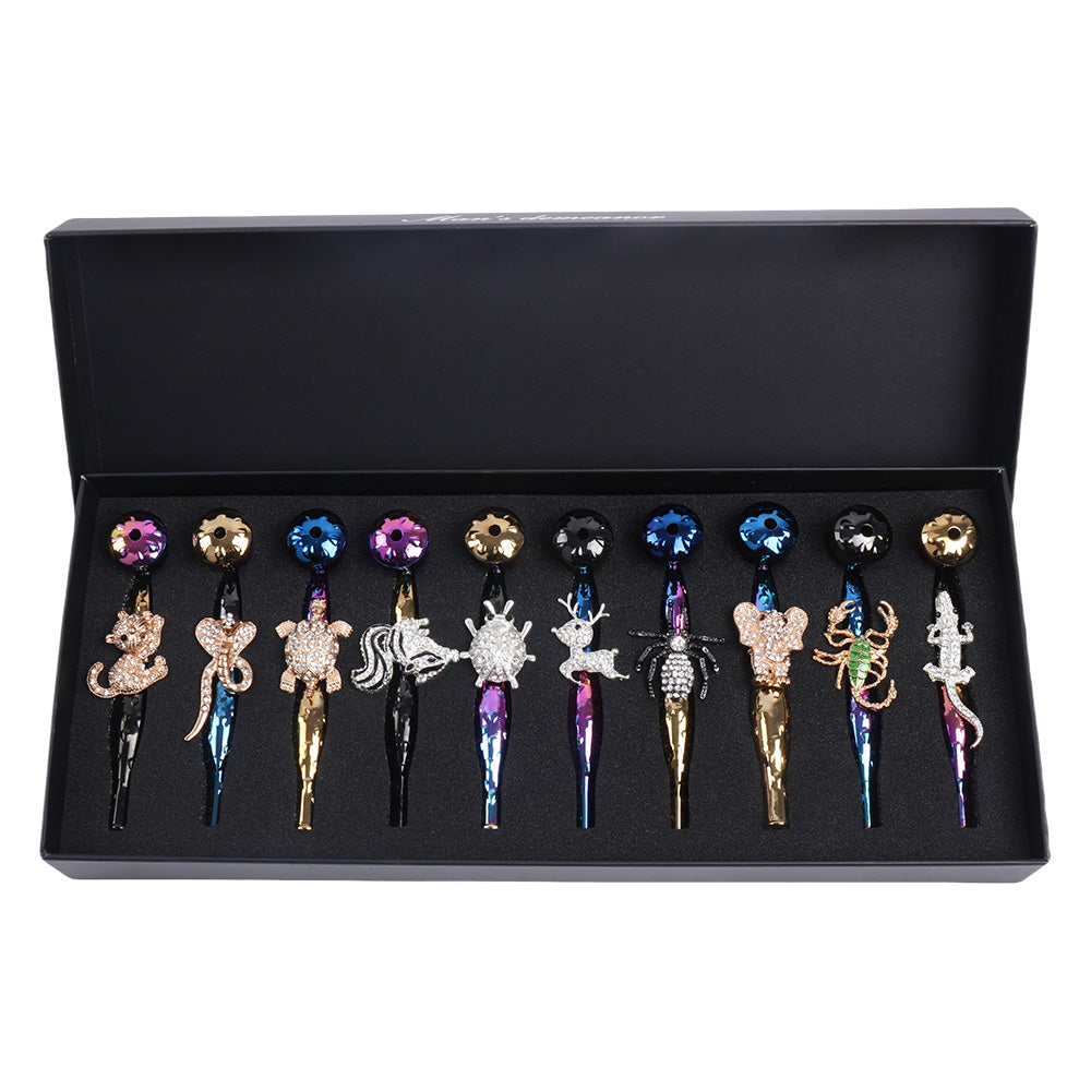 Metal Hand Pipe with Diamond Animal on Tube-10pcs/Gift Box