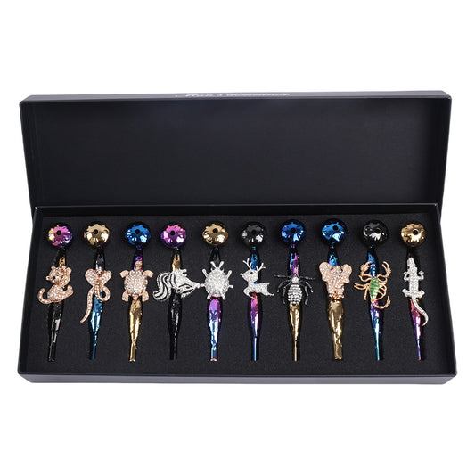 Metal Hand Pipe with Diamond Animal on Tube-10pcs/Gift Box