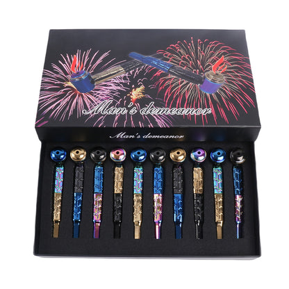 Multi Colors Metal Hand Pipes with Curved Bamboo Leaves-10pcs/Box