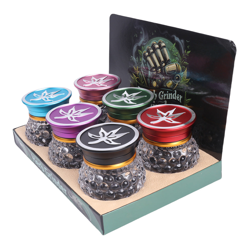 Tobacco Herb Grinder Cured Maple Leaf Lid and Glass Storage Jar