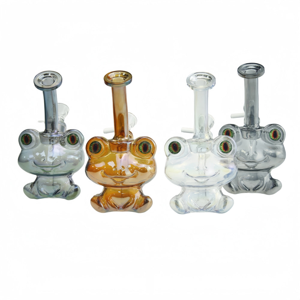 6 Inch Tall Electroplated Frog Glass Water Pipe-Random Color Comes