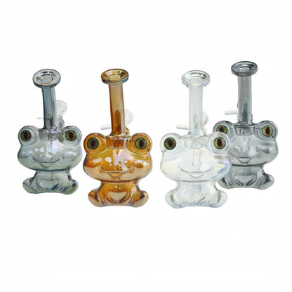 6 Inch Tall Electroplated Frog Glass Water Pipe-Random Color Comes