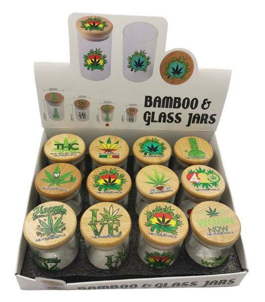 50mm Glass Storage Jar Glass Container with Printed Bamboo Lid