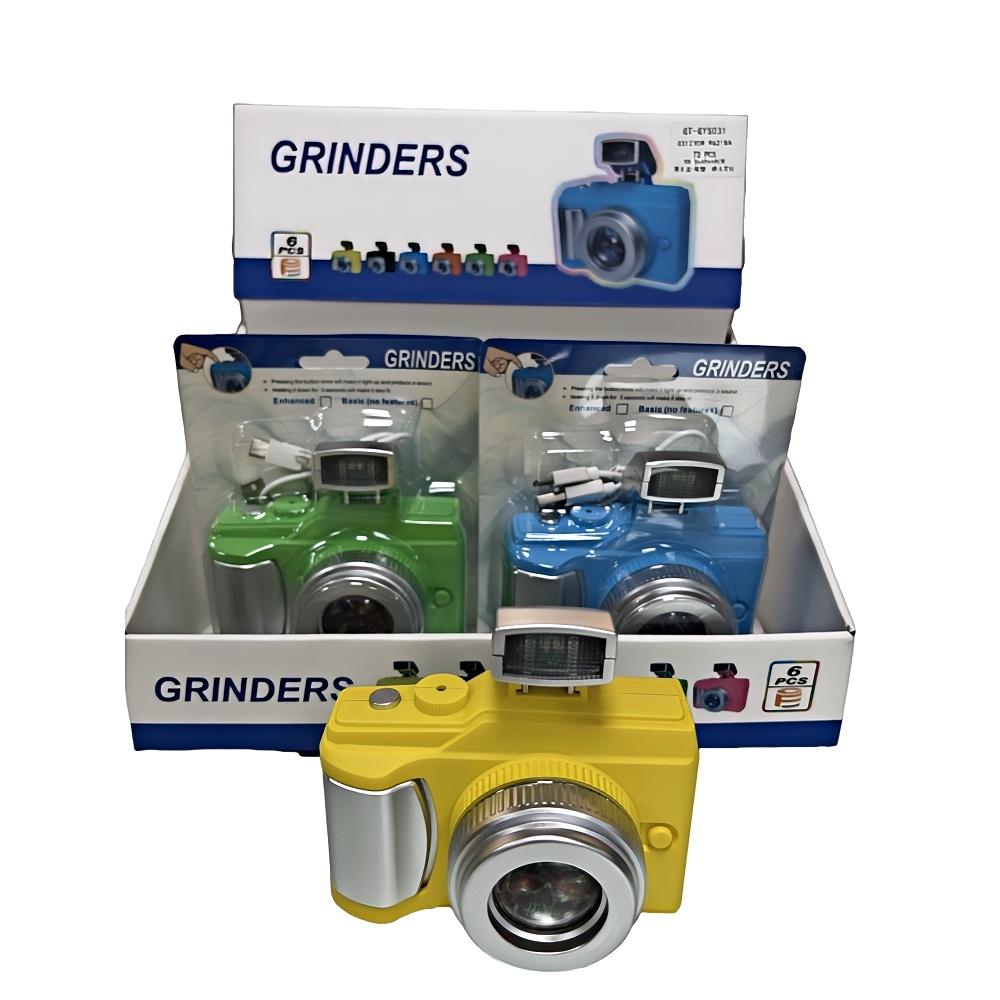 Camera Shape Design Herb Grinder 4 Layers Cigarette Maker Grinder-with Light on Lens