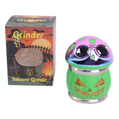 Evil Pumpkin Face Metal Herb Grinder Mushroom Shape 4 Layers