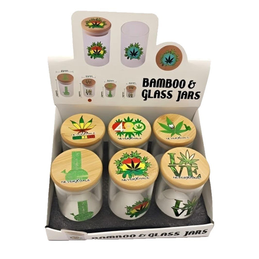 55mm Glass Jar with Printed Bamboo Wood Lid