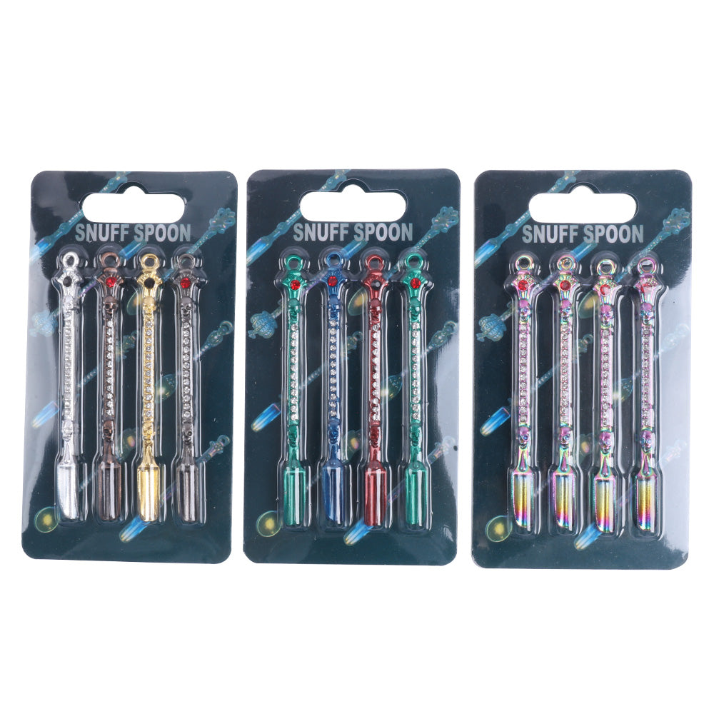 Mini Metal Snuff Spoon Multi Colors with Diamond Skull Mask