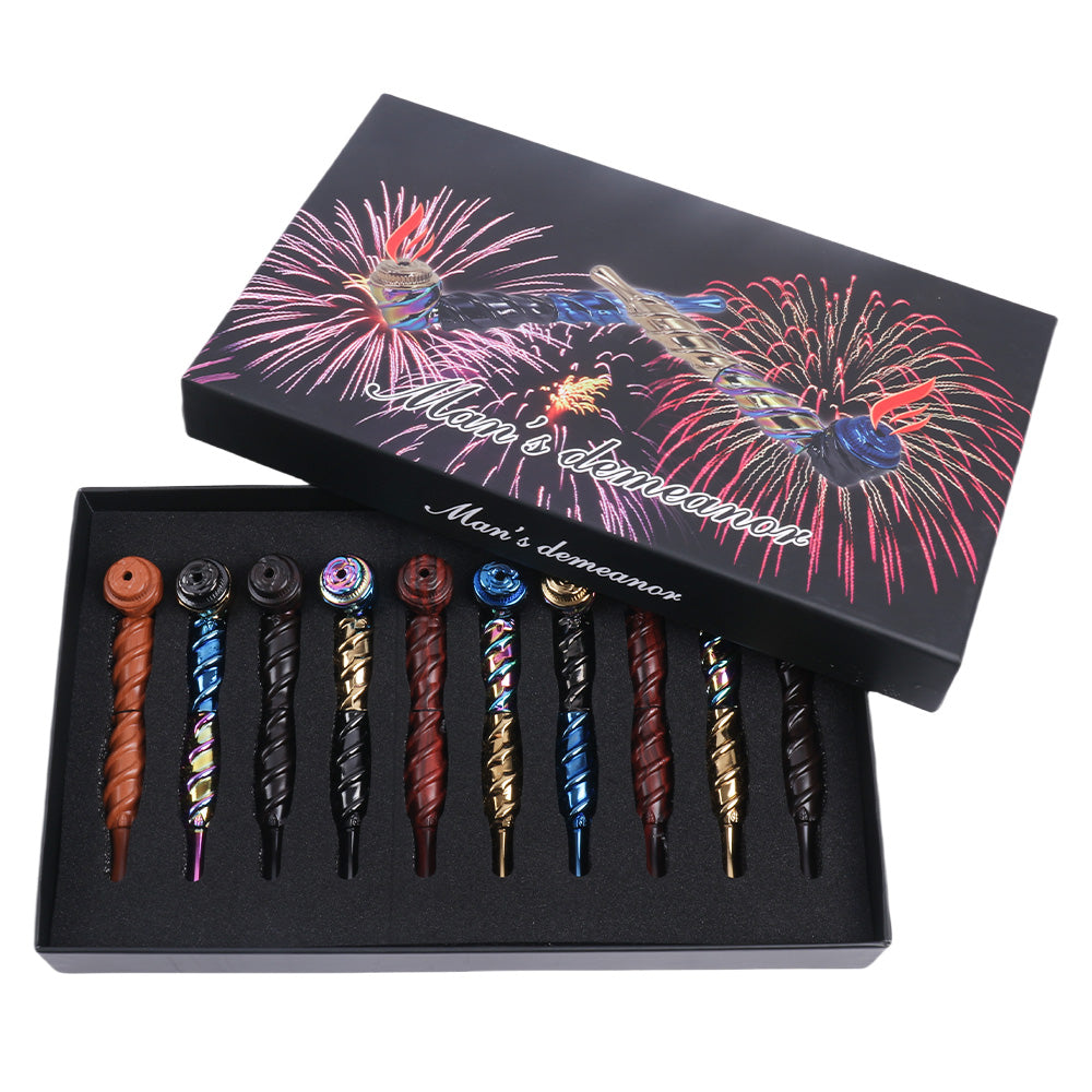 Metal Hand Pipe with Spiral Tube Color Mixed-10pcs/Gift Box