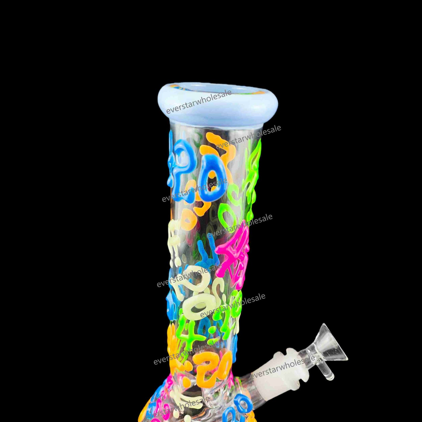 10 Inch Glass Beaker Water Pipe Glow in the Dark Hand Drawing