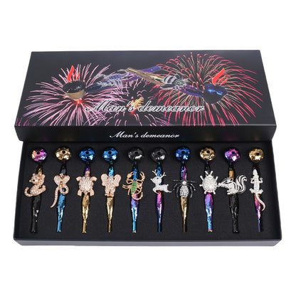 Metal Hand Pipe with Diamond Animal on Tube-10pcs/Gift Box