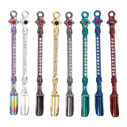 Mini Metal Snuff Spoon Multi Colors with Diamond Skull Mask