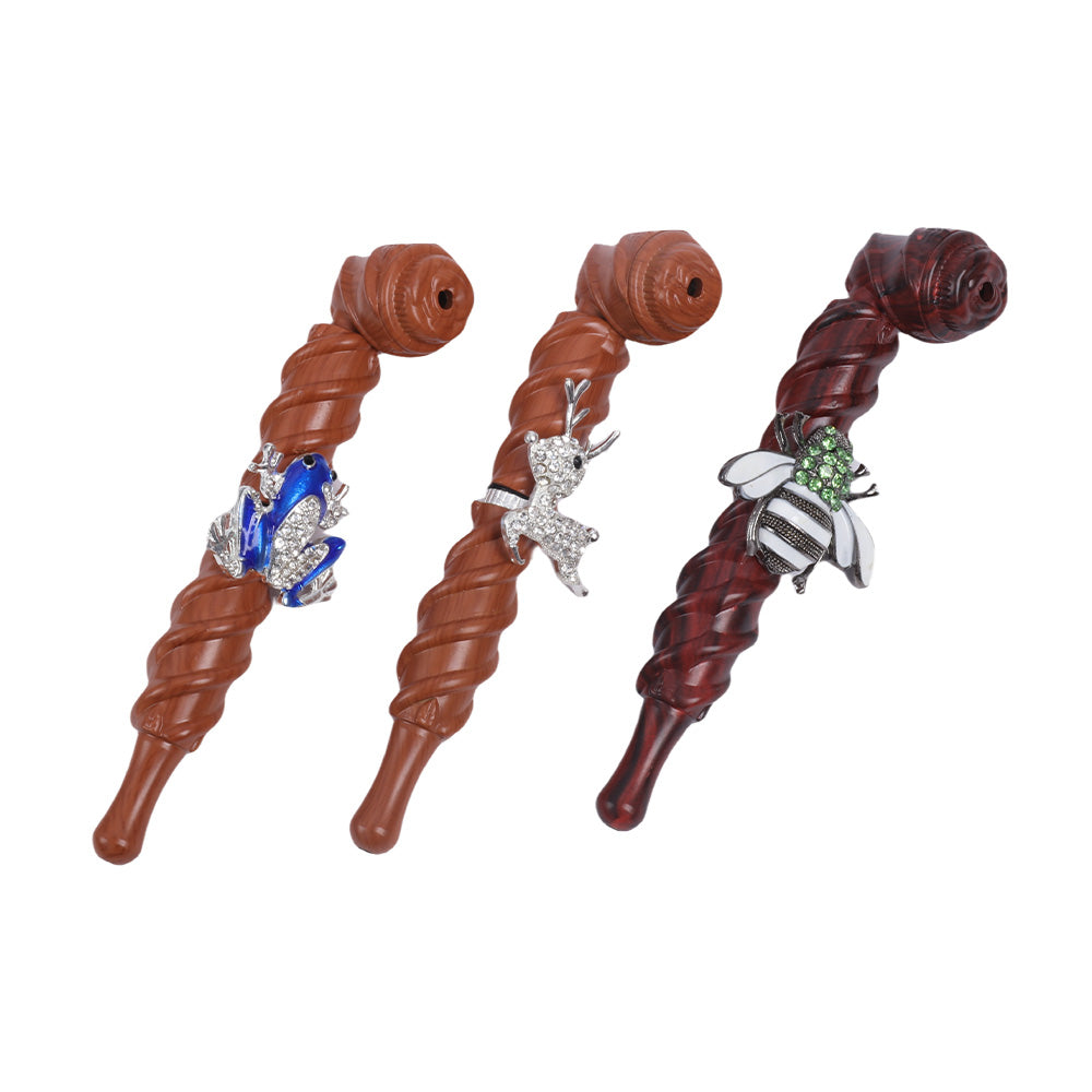 Metal Hand Pipe Spiral Tube with Diamond Animal on Tube-10pcs/Box
