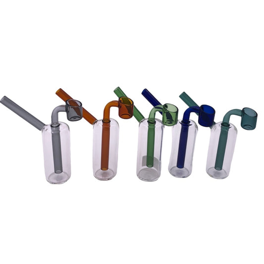 5 Inch Tall Clear Cylinder Mini Glass Dab Rig Fixed Color Banger-Random Color Comes